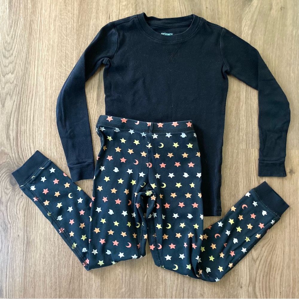 Primary Kids Pajama Set Size 6-7 Black Long Sleeve Stars and Moon Organic Cotton